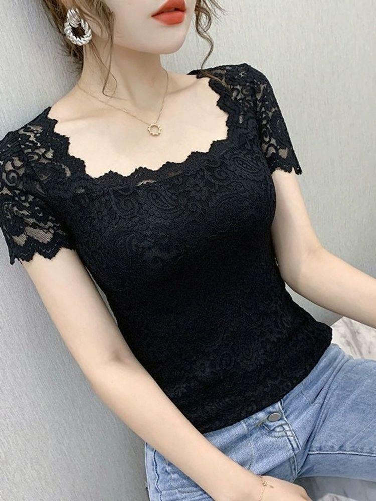 라인댄스복 레이스 반팔 밸리댄스 여자상의 재즈 블랙 S 45.0kg 이하 추천 - 상세 이미지 2