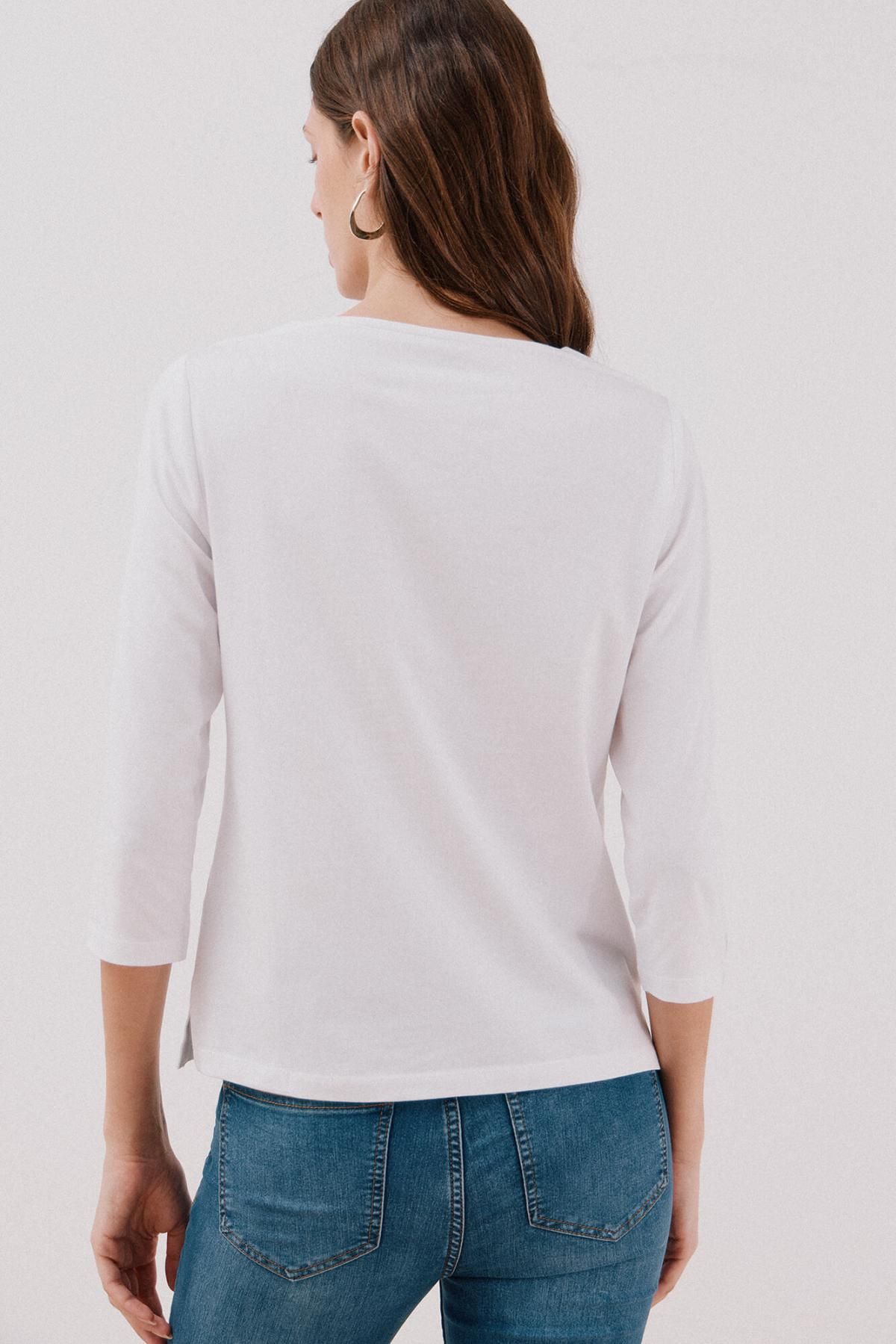 꼬르떼피엘 미니멀 베이직 코튼 보트넥 7부 티셔츠 6322483 BLANCO - 상세 이미지 4