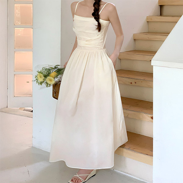 엔젤 코튼 셔링 플레어 뷔스티에 롱 원피스 여름 썸머 op15778