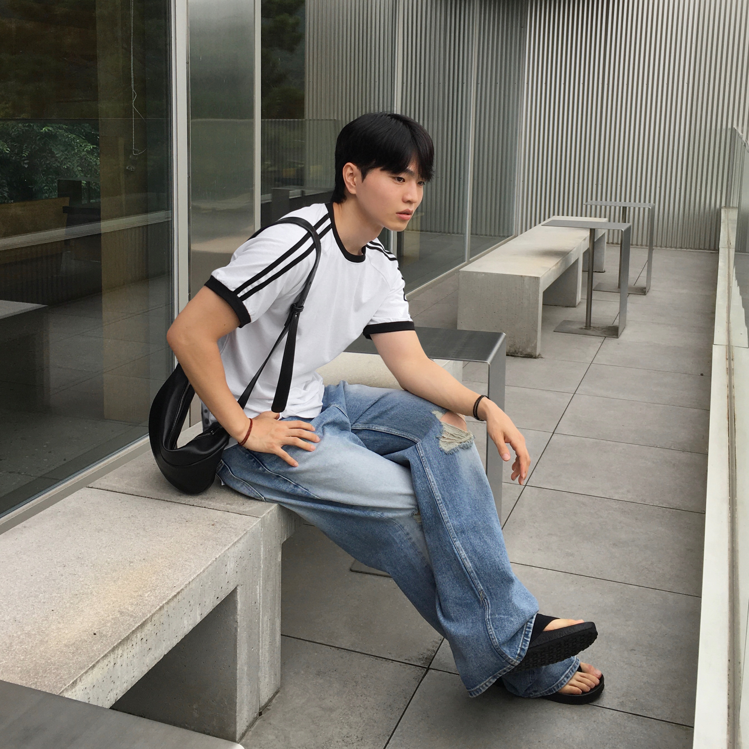 남자링거티 머슬핏반팔 흰색면티 어깨넓어보이는반팔 머슬오버핏 쿨티셔츠 이미지 7