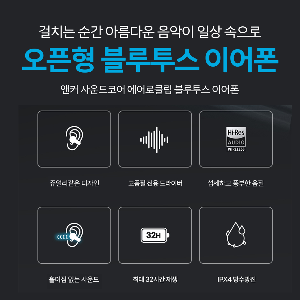 앤커 사운드코어 에어로클립 블루투스이어폰 A3388