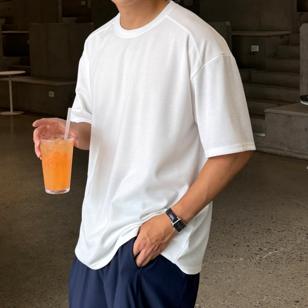 1+1 남자 타페 오버핏 여름 쿨링 와플 절개 반팔티 빅사이즈까지