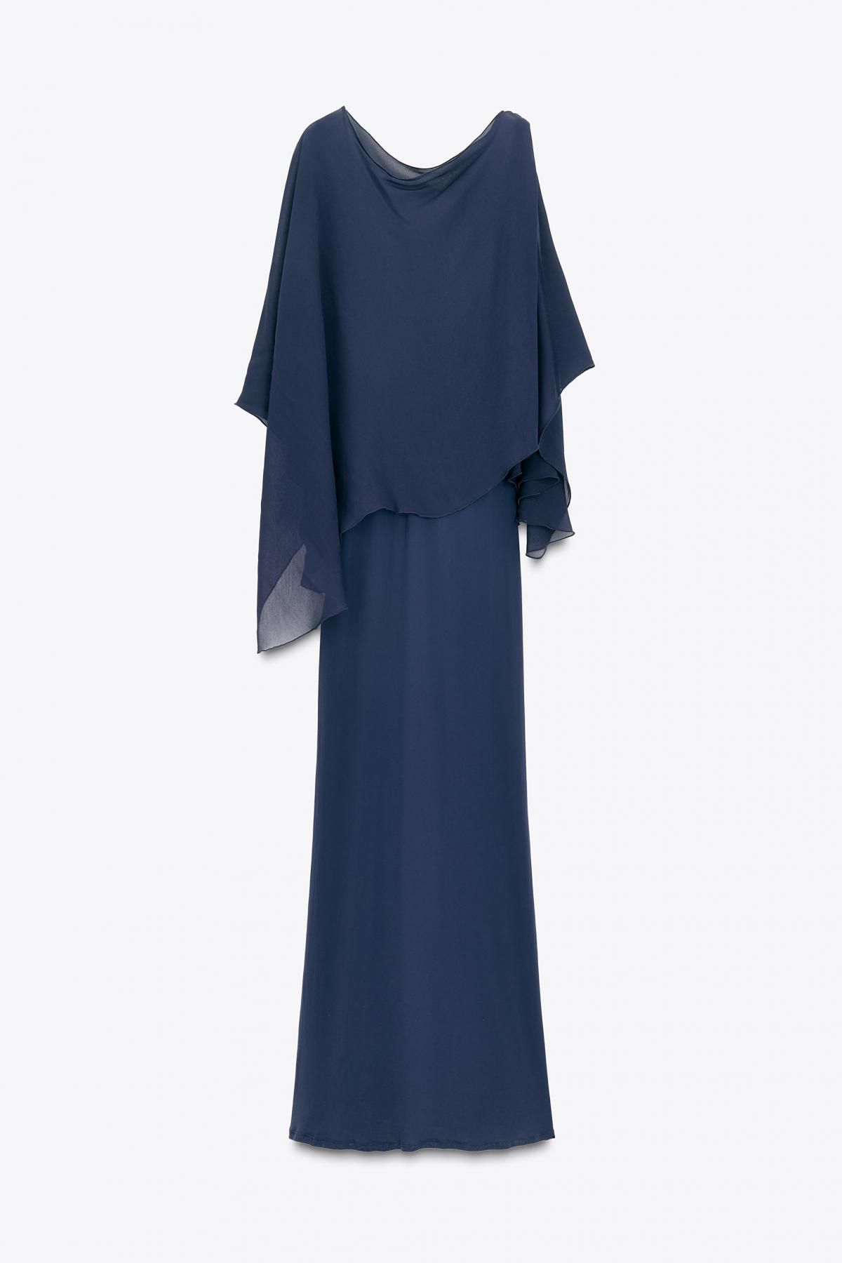 자라 케이프 플리츠 브이넥 롱 원피스 8260/004 NAVY BLUE - 메인 이미지