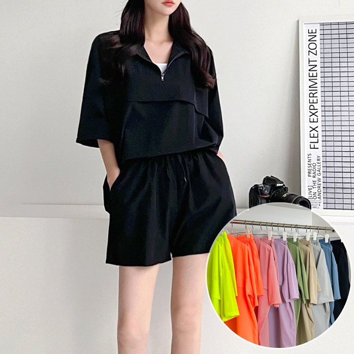 남녀공용 반팔 아노락 밴딩 반바지 세트 여름 원데이핏 ONeday fit - 상품 이미지
