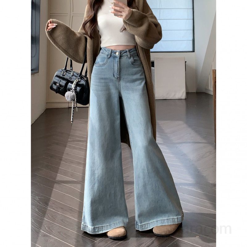 여성용 루즈핏 스트레이트 데님 바지 여름 와이드 플레어 팬츠 편안한 착용감 데일리 캐주얼 스타일 넓은 다리 통기성 좋은 외출용 청바지 - 상세 이미지 5