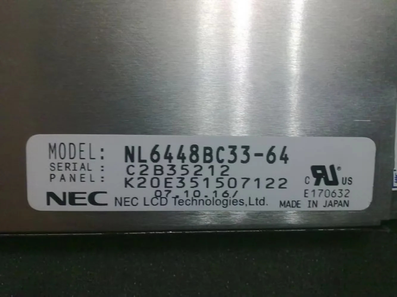 원본 10.4 NL6448BC33-64 LCD 디스플레이 화면