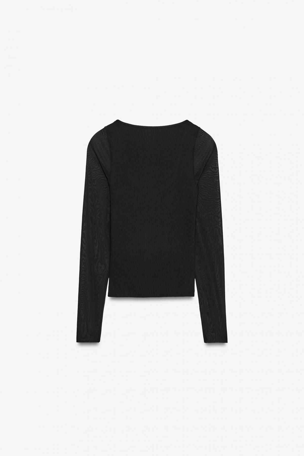 자라 시스루 레이어드 슬림핏 라운드넥 긴팔 티셔츠 4786/451 BLACK 이미지 6
