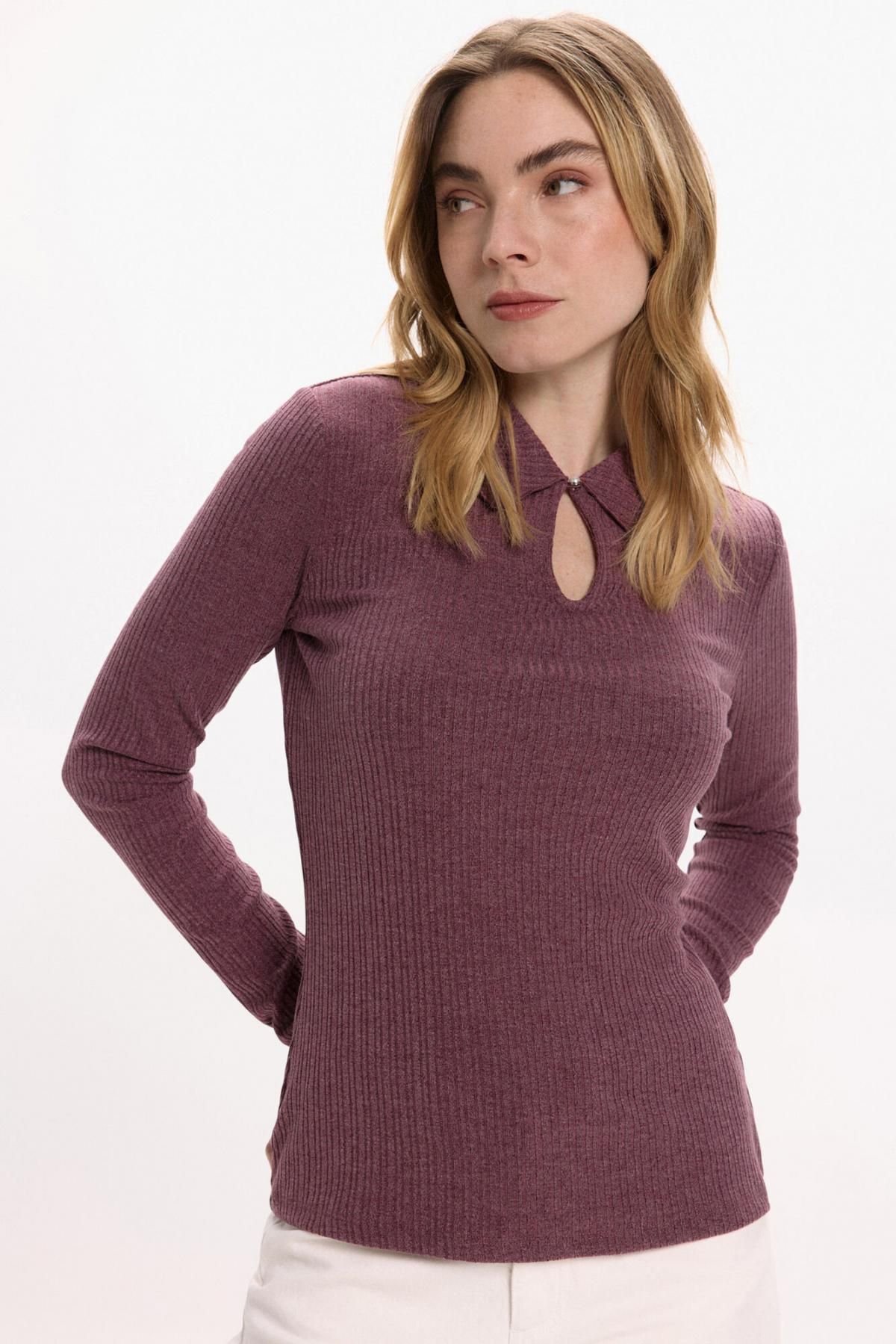 빌라 소프트 골지 폴로넥 긴팔 티셔츠 7762351 MORADO - 메인 이미지