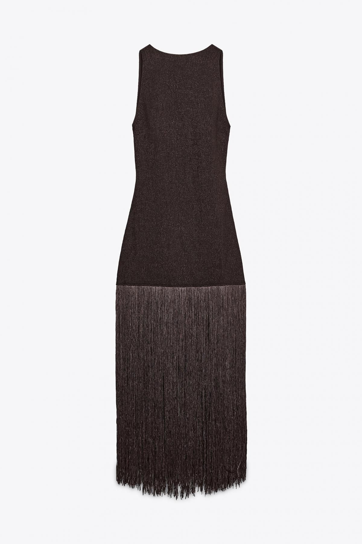 자라 프린지 슬리브리스 미디 원피스 8741/240 BROWN - 상품 이미지