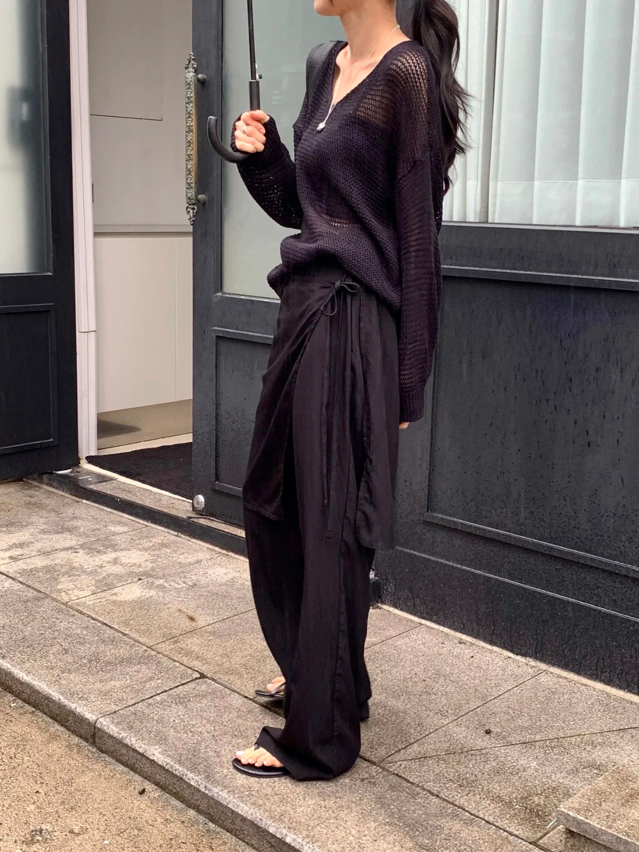 오버무드 바스락 랩 미디 스커트 레이어드 스트랩 리본 치마 바지 밴딩 팬츠 3color - 상세 이미지 4