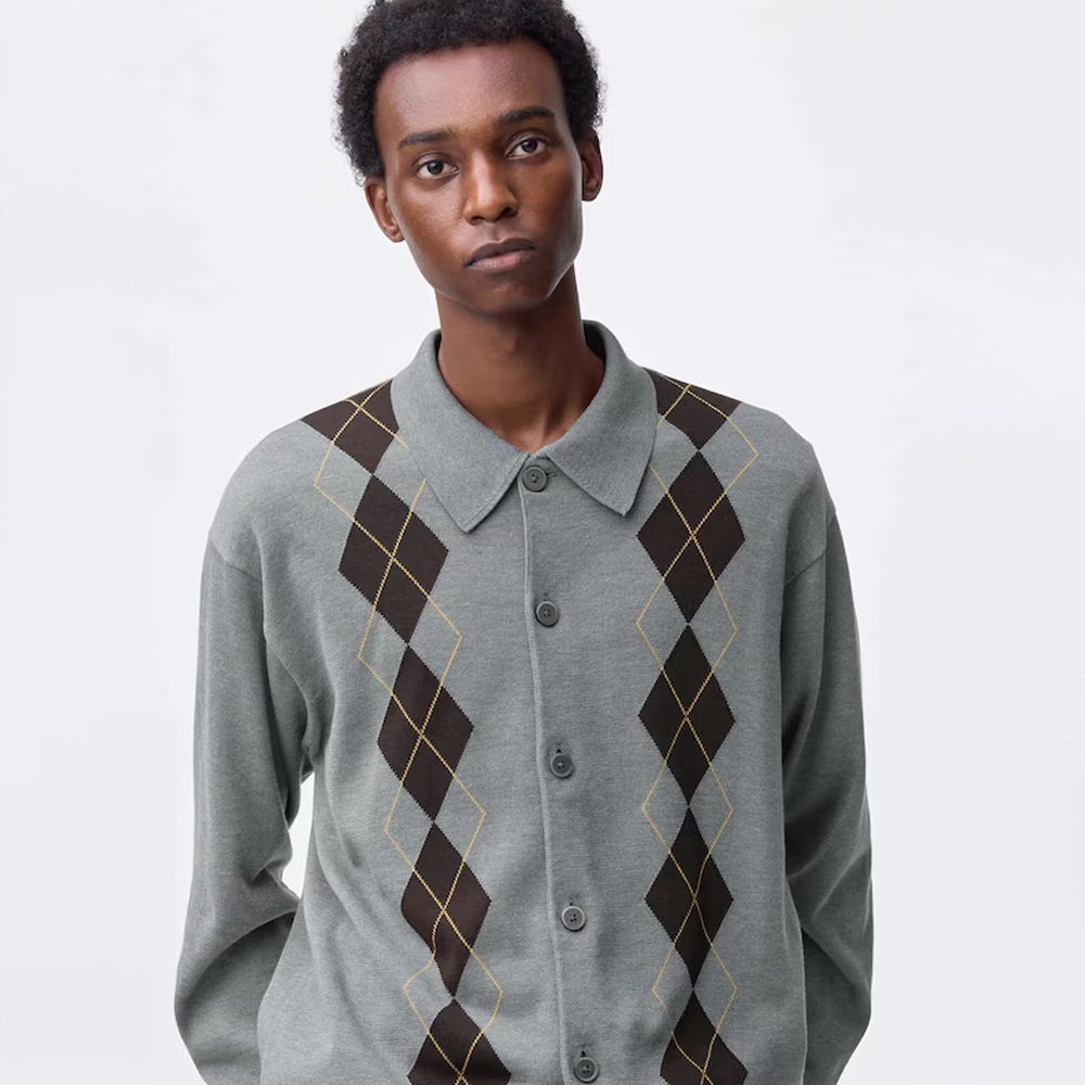 지유 가디건 니트 폴로 아가일 357907