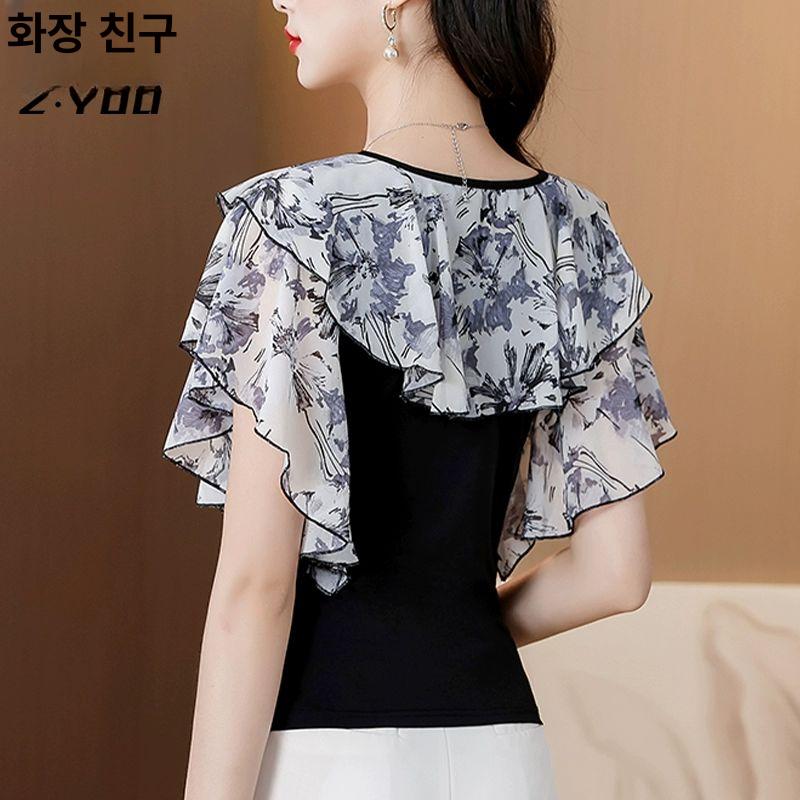 라인댄스상의 프릴 블라우스 여성셔츠 블랙 M 40.0-50.0kg - 상세 이미지 2