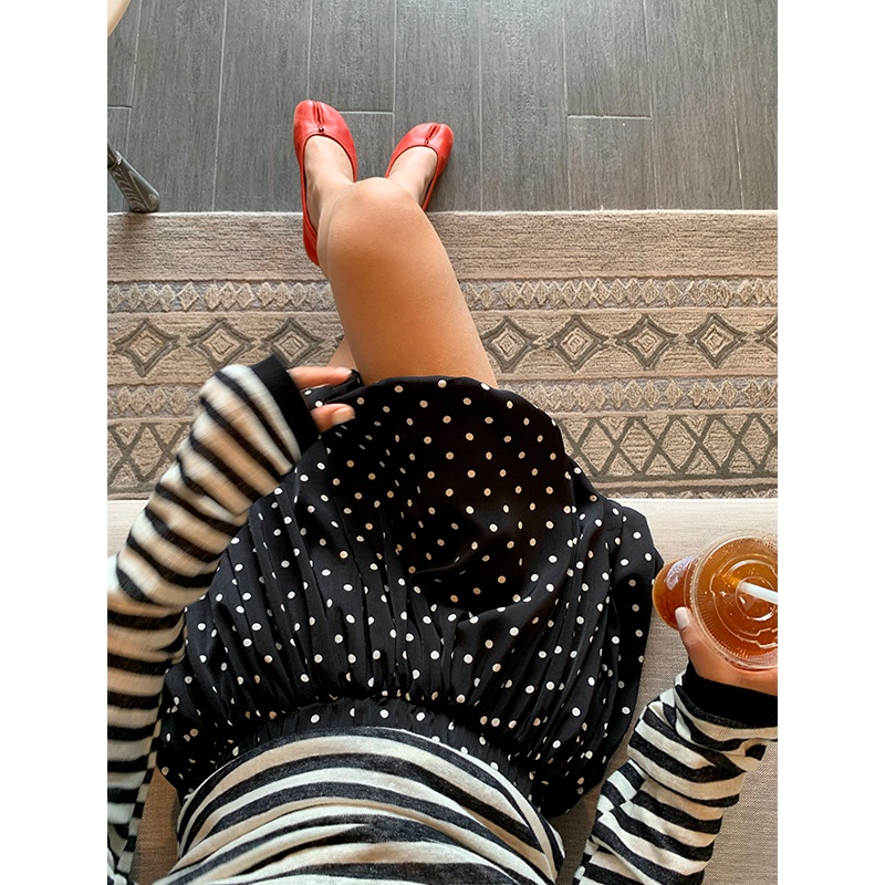 땡땡이 벌룬 쉬폰미니스커트 밴딩 속바지포함 A라인 예쁜 좋은 원단 루즈핏 귀여운 블랙 - 상세 이미지 3