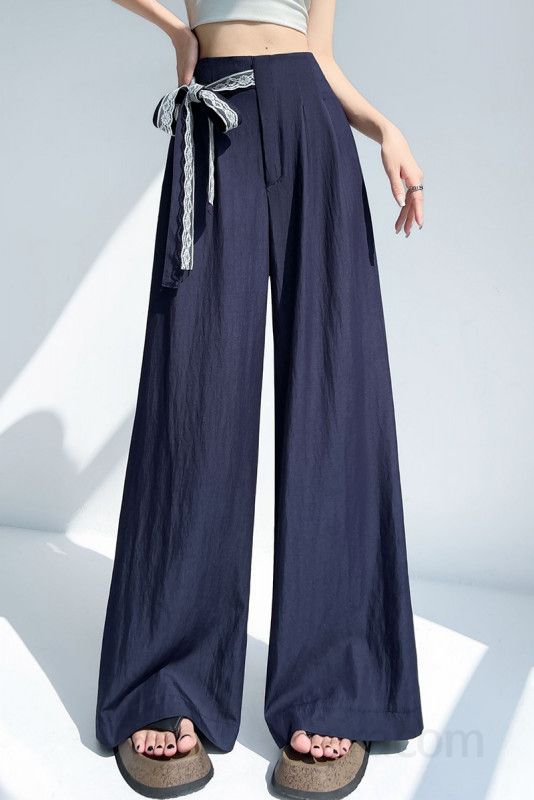 여성 실크 텐셀 데님 와이드팬츠 여름 루즈핏 캐주얼바지 시원한 착용감 밴딩 편안한 외출용 데일리 스타일링용 - 상세 이미지 4