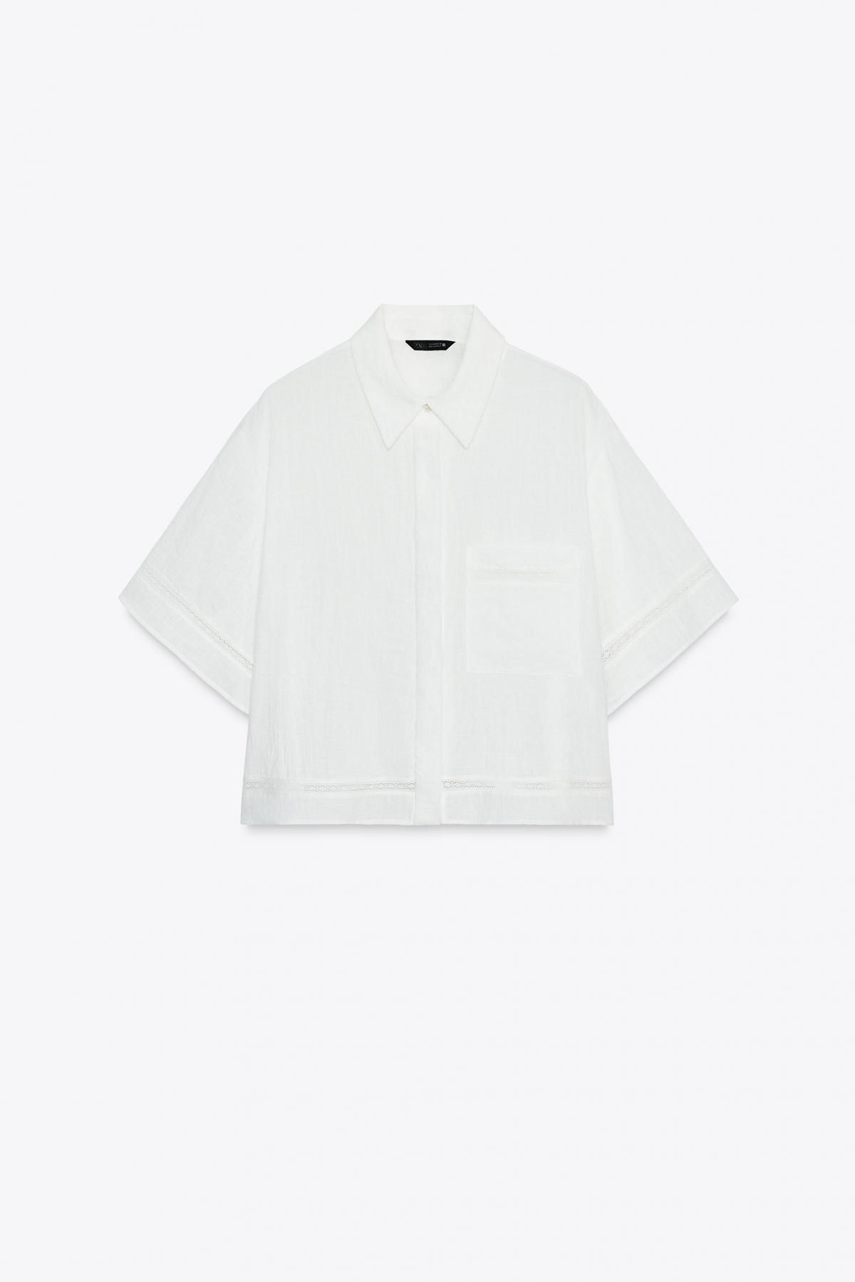자라 미니멀 화이트 헴스티치 반팔 셔츠 8017/395 OYSTER-WHITE - 메인 이미지