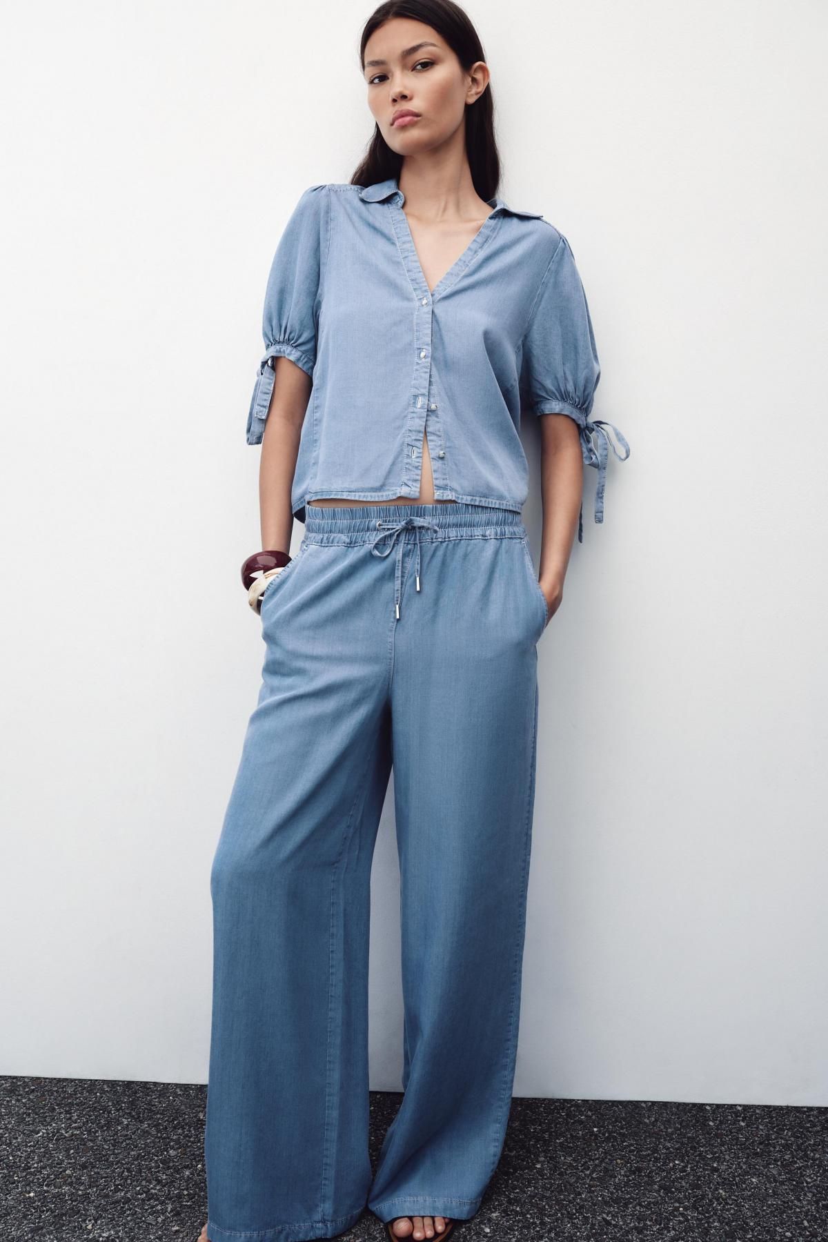 자라 라이트블루 와이드핏 하이웨이스트 팬츠 7484/081 LIGHT BLUE - 상세 이미지 5