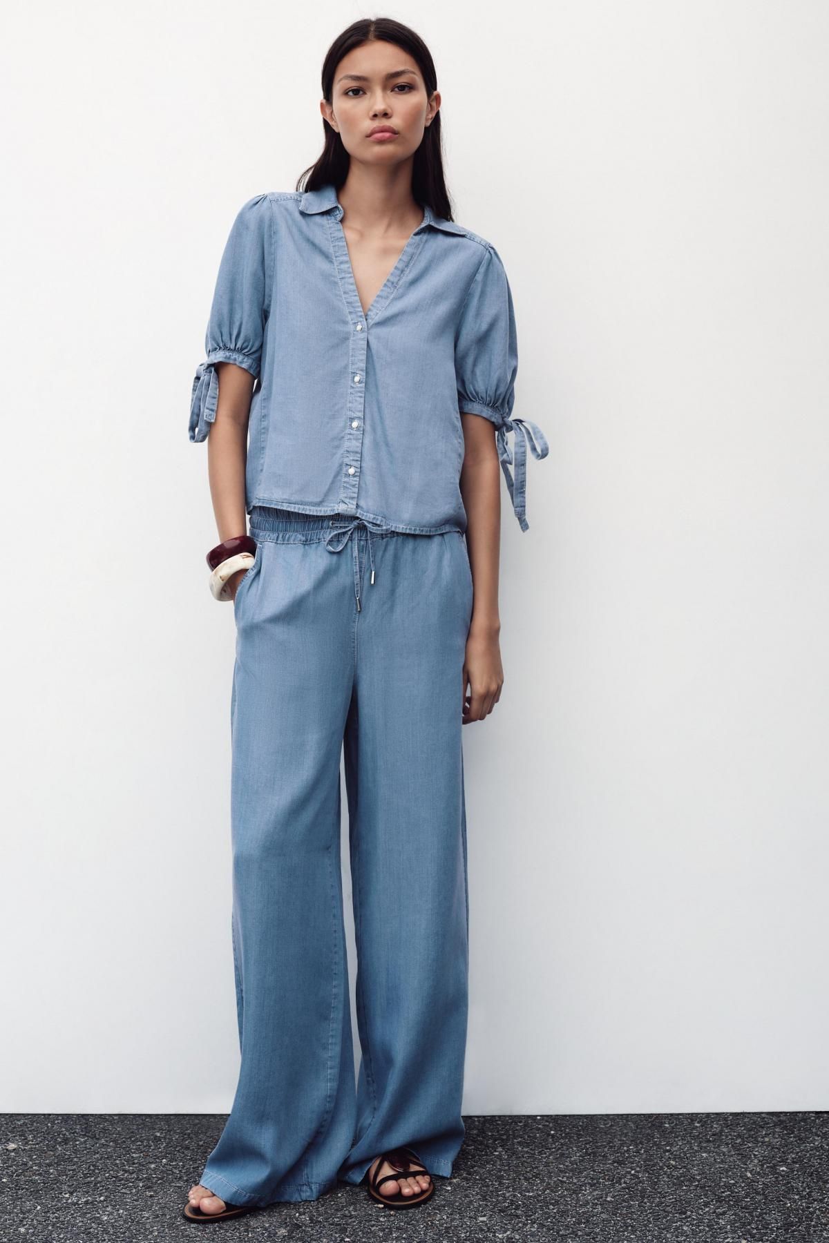 자라 라이트블루 와이드핏 하이웨이스트 팬츠 7484/081 LIGHT BLUE - 상세 이미지 2