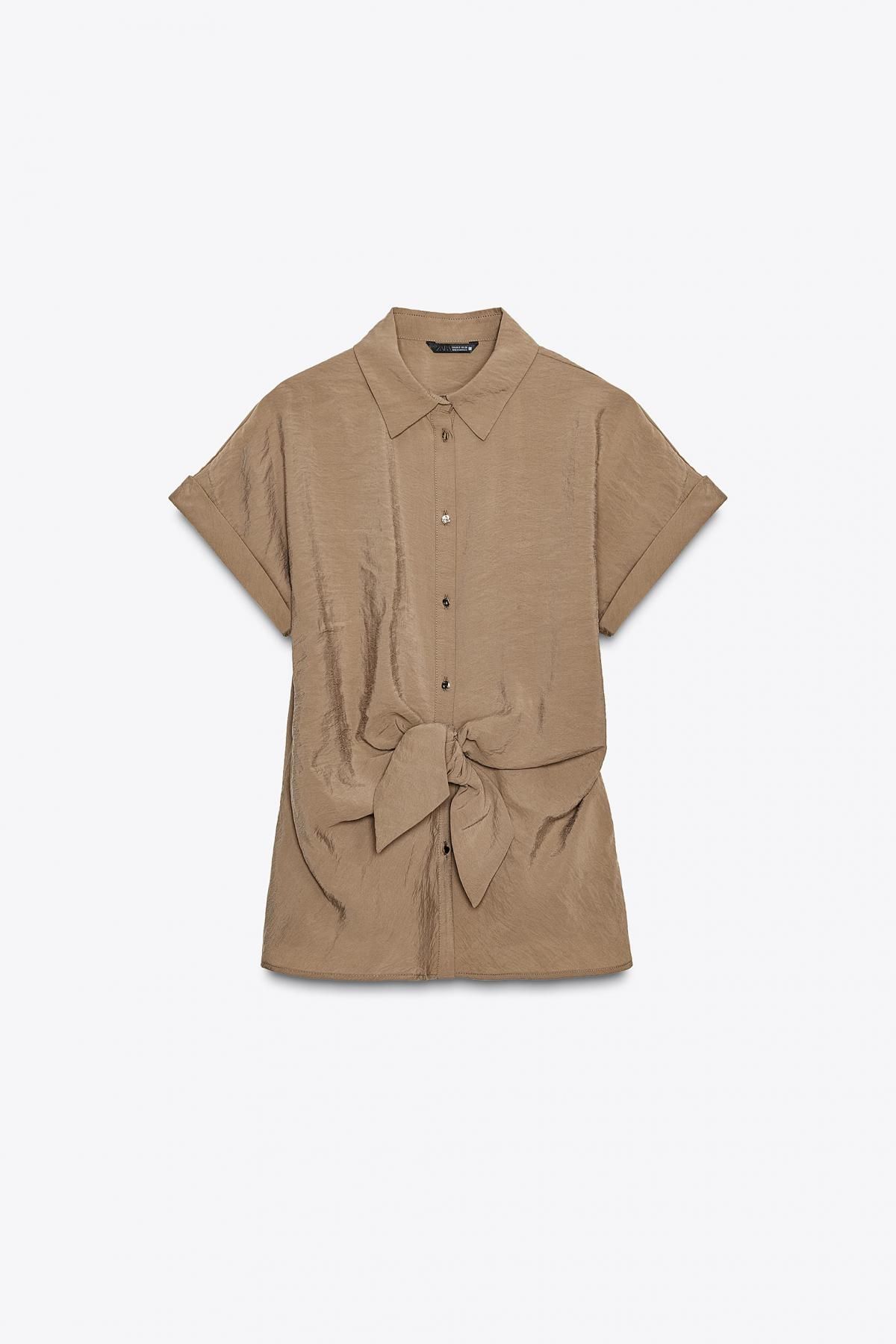 자라 린넨 반팔 매듭 셔츠 8569/535 BROWN / TAUPE - 메인 이미지