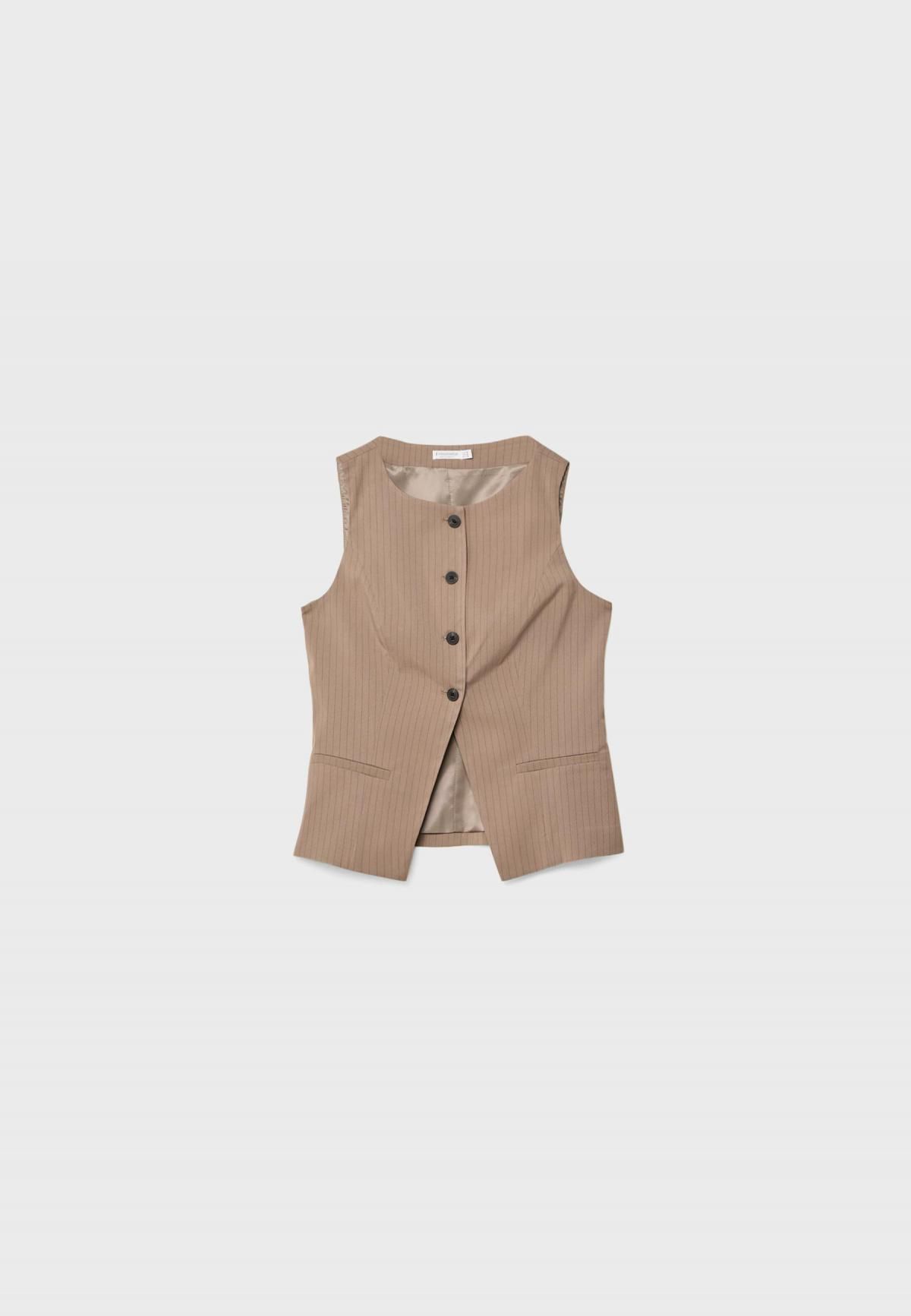 스트라디바리우스 클래식 스트라이프 레귤러핏 버튼업 베스트 1956/283 BEIGE - 상품 이미지