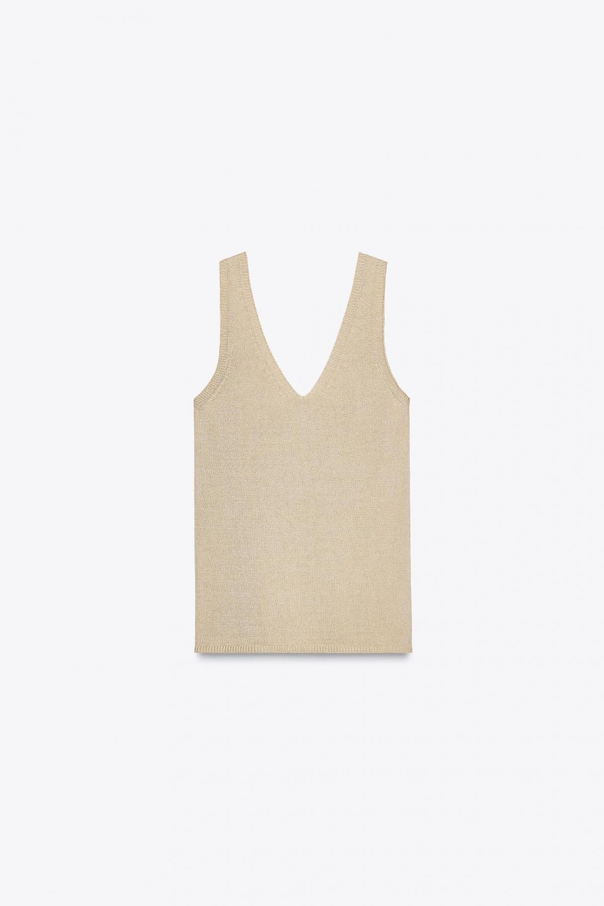 자라 미니멀 브이넥 니트 민소매 탑 3519/102 BEIGE - 메인 이미지
