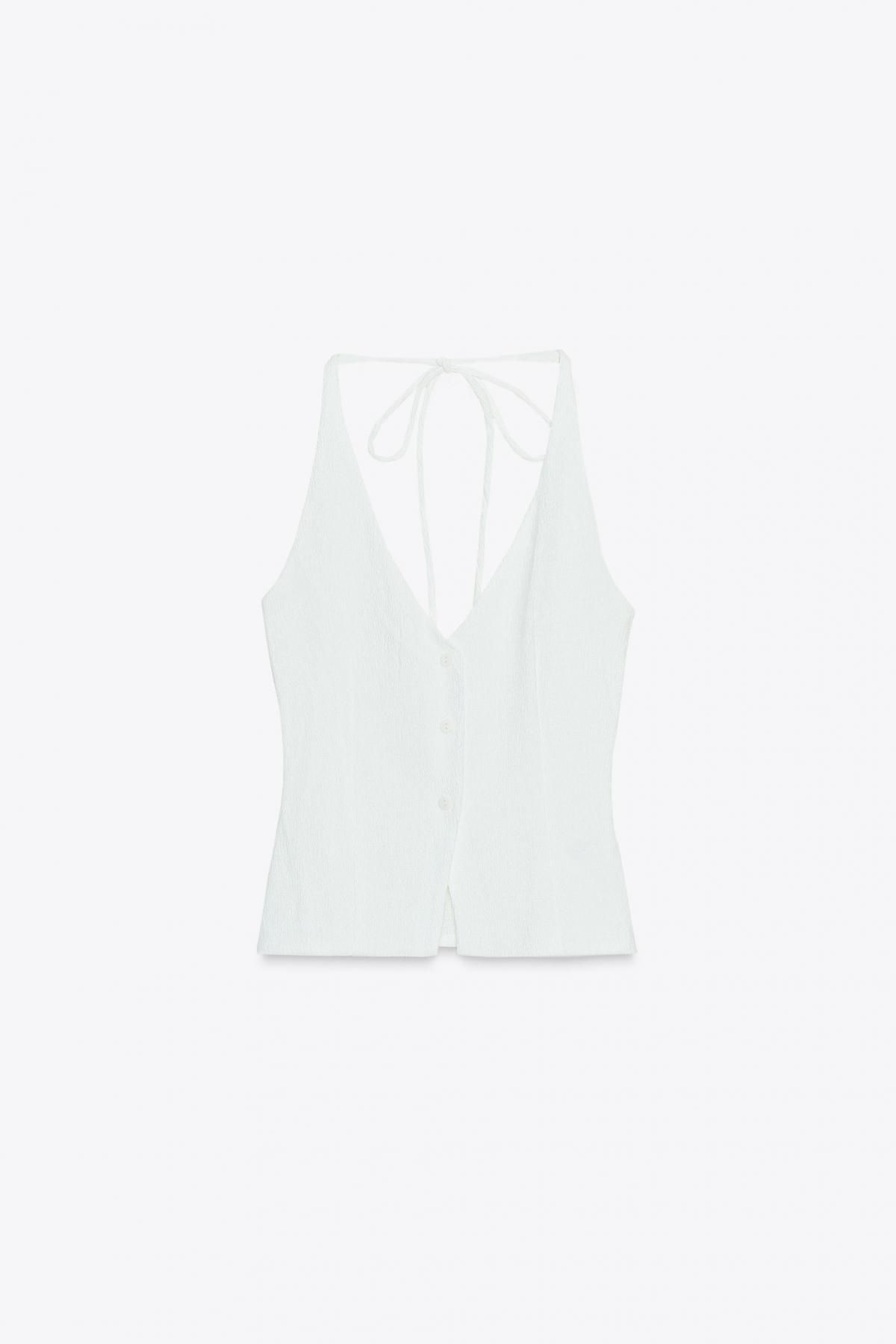 자라 텍스처 슬리브리스 베스트 탑 5039/806 WHITE - 메인 이미지