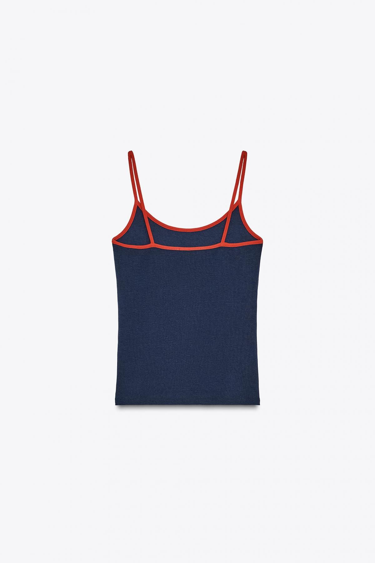 자라 슬림핏 테크니컬 컨트라스트 스트랩 민소매 탑 0858/442 RED/NAVY - 상세 이미지 4