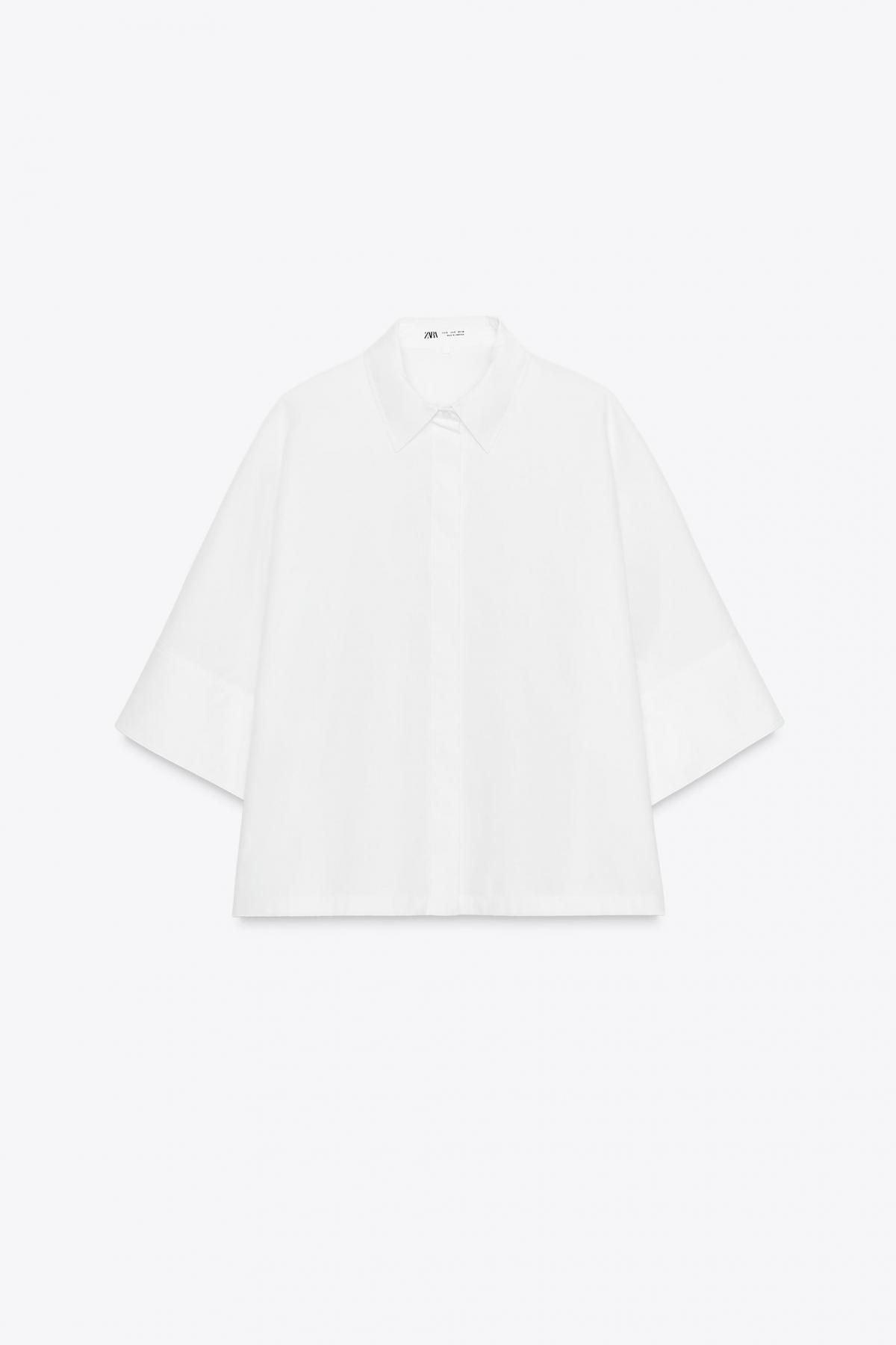 자라 미니멀 오버핏 코튼 포플린 반팔 셔츠 4786/157 WHITE - 메인 이미지
