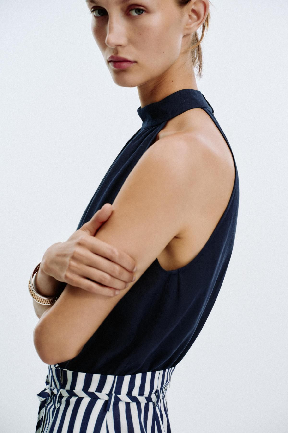 자라 스트라이프 린넨 블렌드 와이드 점프수트 8445/667 BLUE/WHITE - 상세 이미지 4