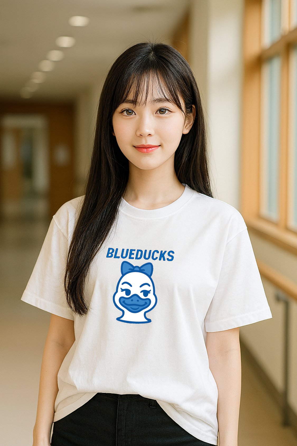 루즈핏 폴리 드라이 소프트터치 반팔 티셔츠 (공용)_BLUEDUCKS 러블리덕 캐릭터 / 4가지 색상 - 메인 이미지