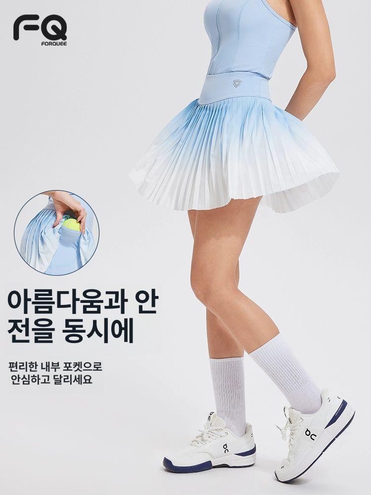 여성 여름 테니스 반바지 속건성 주머니 운동용 반팔 블랙 짧은 치마 S 성인 - 상세 이미지 2