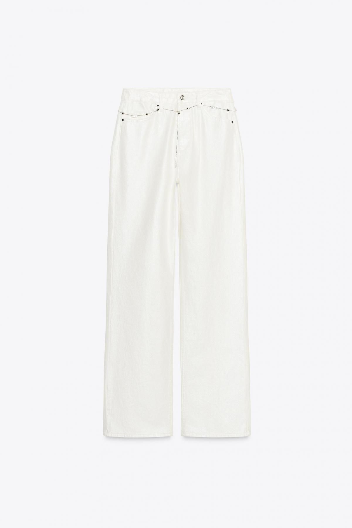 자라 펄 이펙트 하이웨이스트 스트레이트 벨트 진 1889/199 OYSTER-WHITE - 상세 이미지 5
