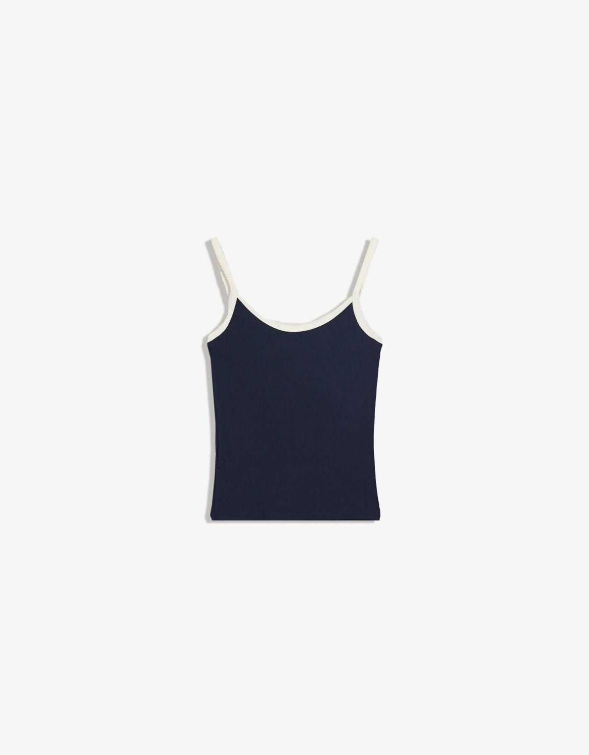 버쉬카 프린트 스트랩 슬리브리스 탑 8884/152 NAVY - 상세 이미지 3