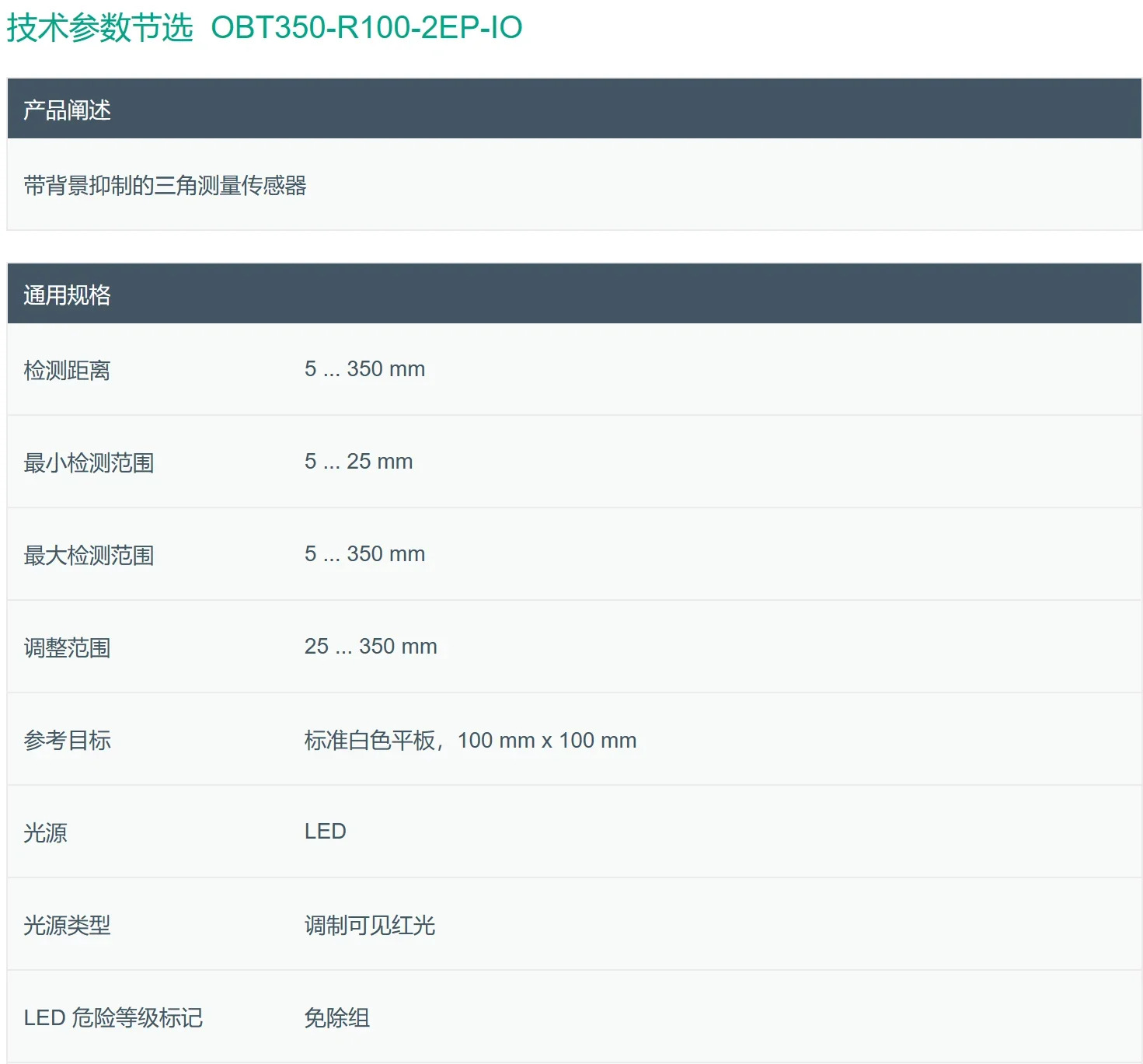 삼각형 측정 센서 OBT350-R100-2EP-IO 267075-0080 오리지널