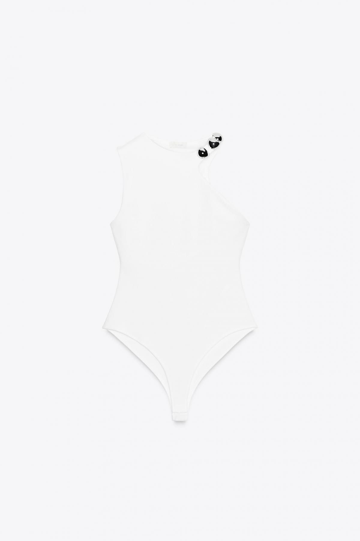 자라 테크니컬 홀터넥 메탈장식 바디수트 5039/460 WHITE - 메인 이미지