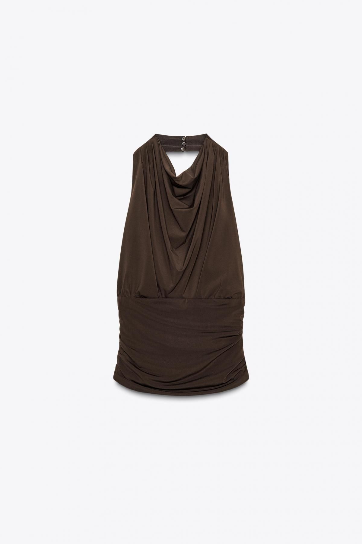 자라 드레이프 홀터넥 민소매 탑 4661/187 DARK BROWN - 메인 이미지