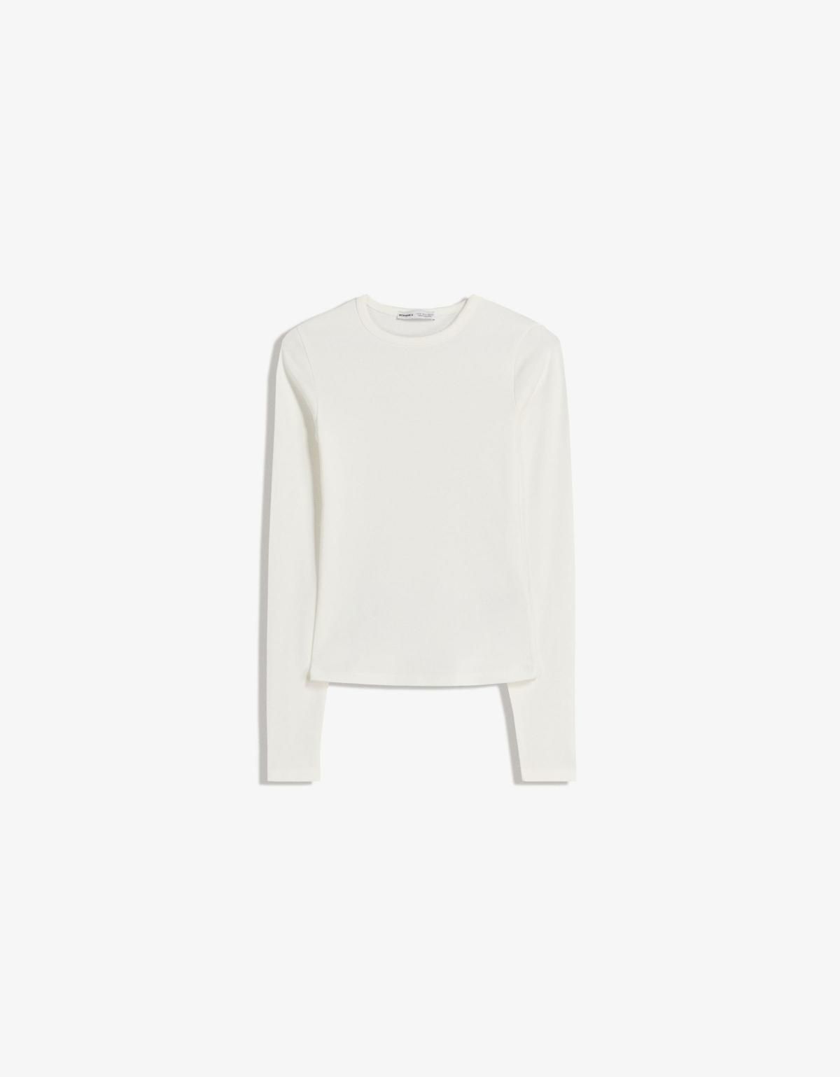 버쉬카 미니멀 베이직 라운드넥 긴팔 티셔츠 7802/152 OFF WHITE - 상품 이미지