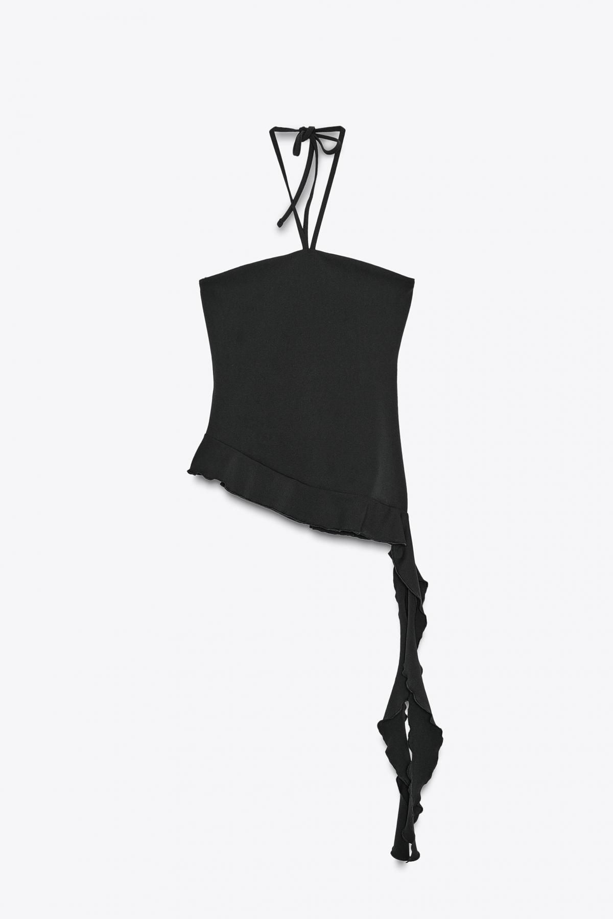 자라 테크니컬 텍스처드 러플 홀터넥 탑 3641/810 BLACK - 메인 이미지