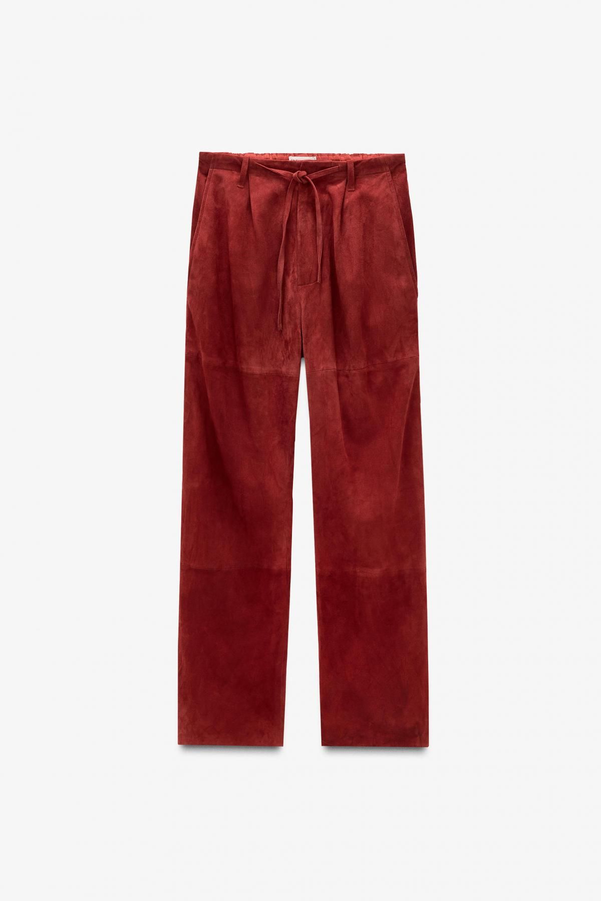 자라 프리미엄 스웨이드 와이드 팬츠 버건디 6098/913 BURGUNDY - 상세 이미지 5