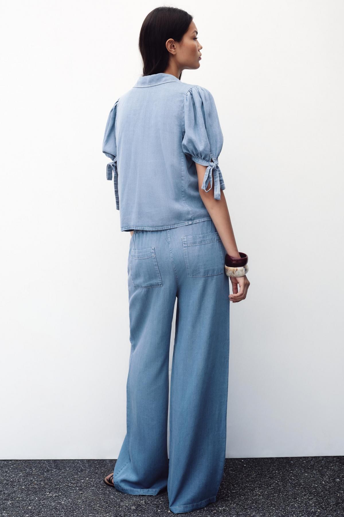 자라 라이트블루 와이드핏 하이웨이스트 팬츠 7484/081 LIGHT BLUE - 상세 이미지 4