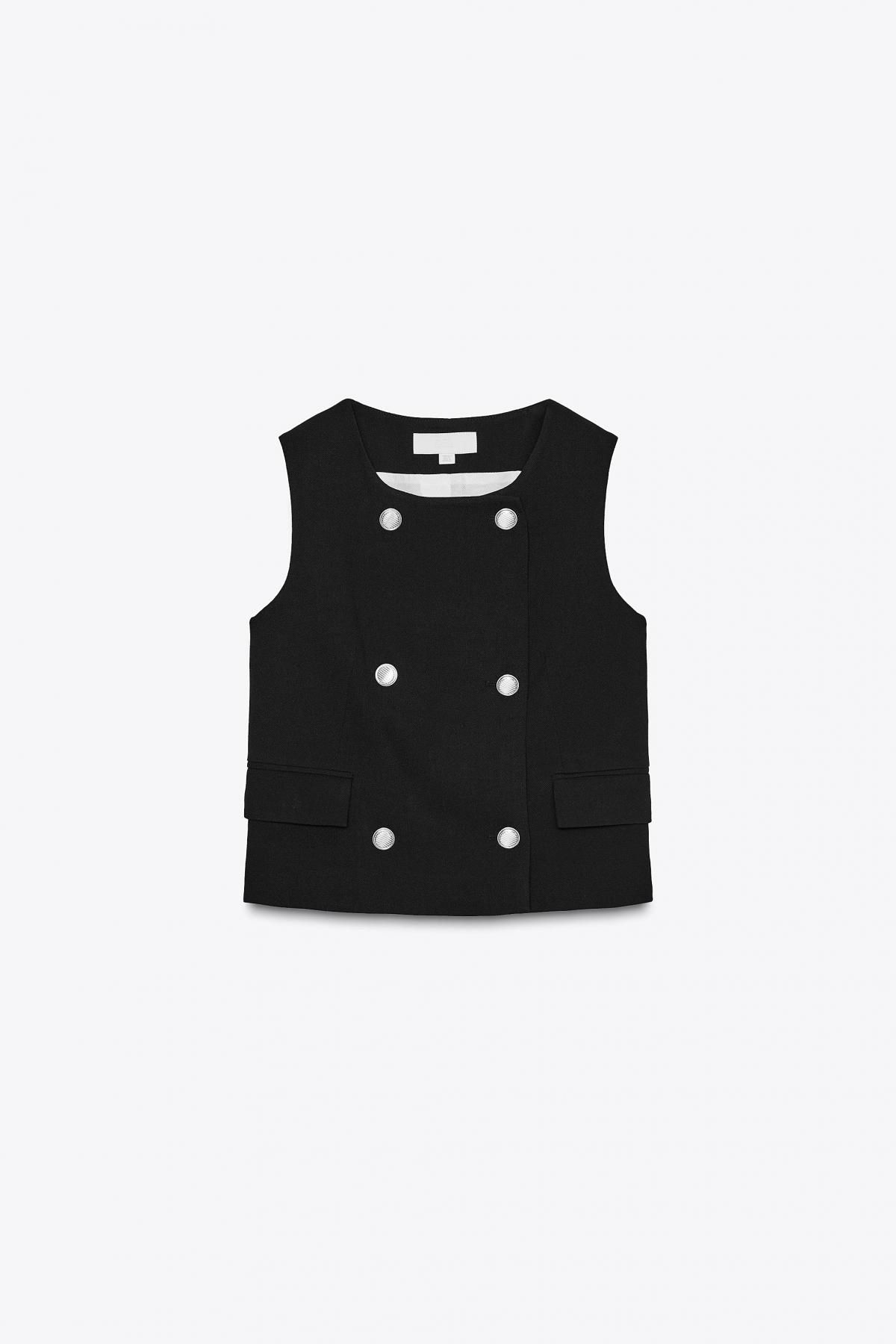 자라 더블브레스트 골드버튼 라운드넥 베스트 8582/851 BLACK - 상품 이미지