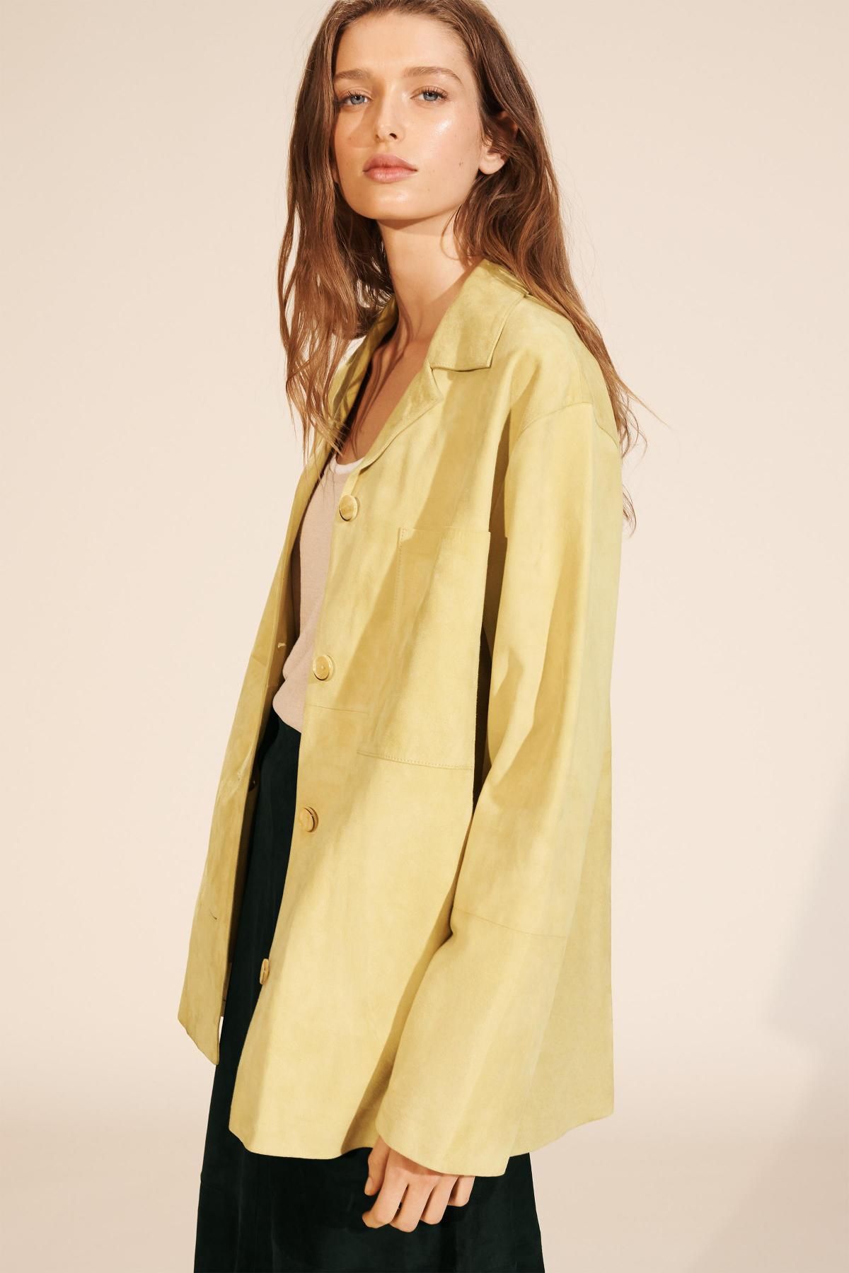 자라 스웨이드 레더 오버핏 포켓 셔츠 2521/900 YELLOW - 상세 이미지 5