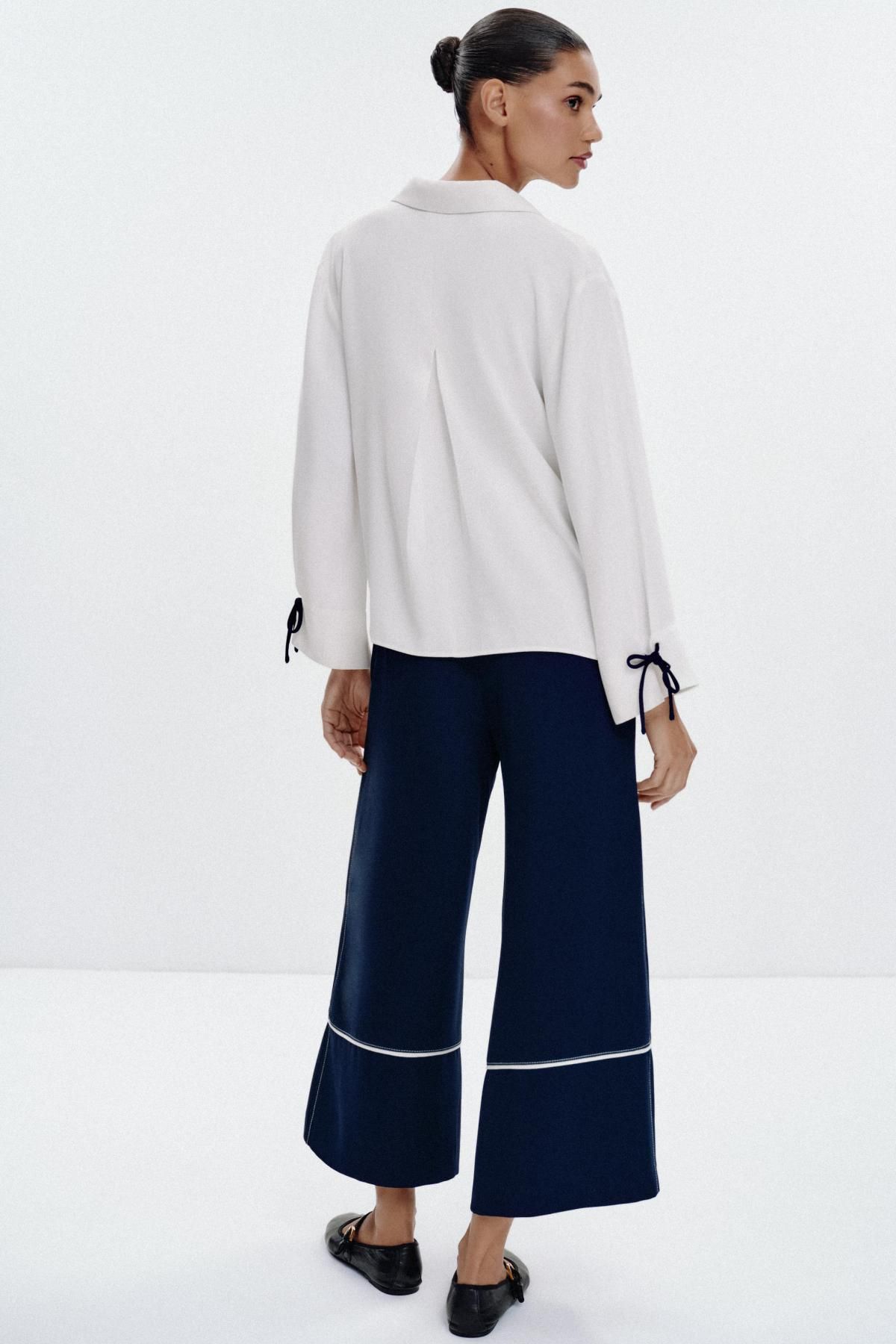 자라 배색 트리밍 브이넥 셔츠 8556/572 OYSTER-WHITE - 상세 이미지 4