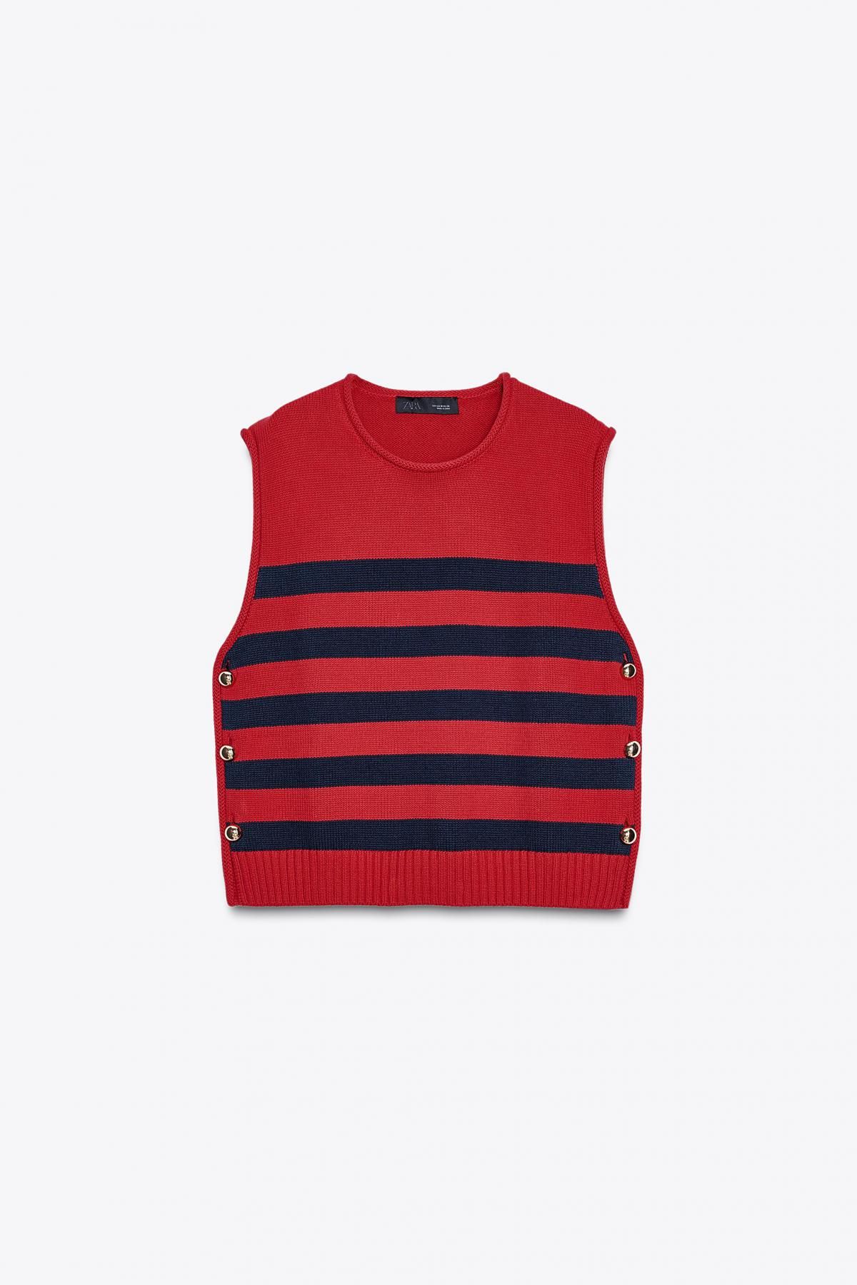 자라 골드버튼 스트라이프 니트 베스트 2893/078 STRIPED - 상품 이미지