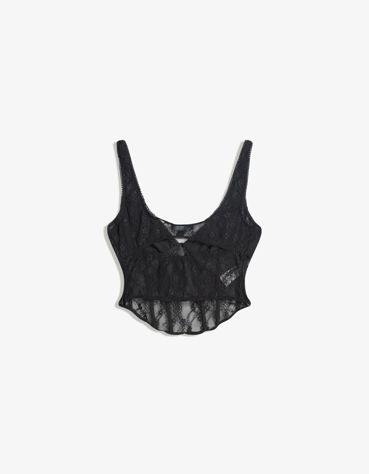 버쉬카 레이스 스트랩 민소매 탑 8766/692 BLACK - 상품 이미지