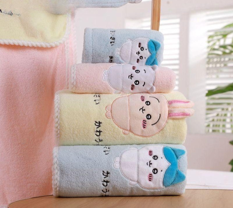 치이카와 목욕 타월 두꺼운 타올 드라이 헤어캡 우사기 하치와레 흡수성 남녀 성인 학생 - 상품 이미지