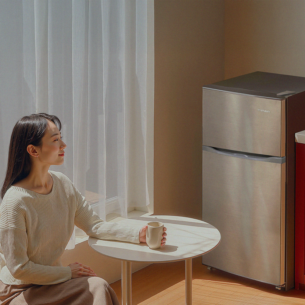 더함 소형 미니 냉장고 사무실 신혼 원룸 2도어 냉장고 112L 메탈실버