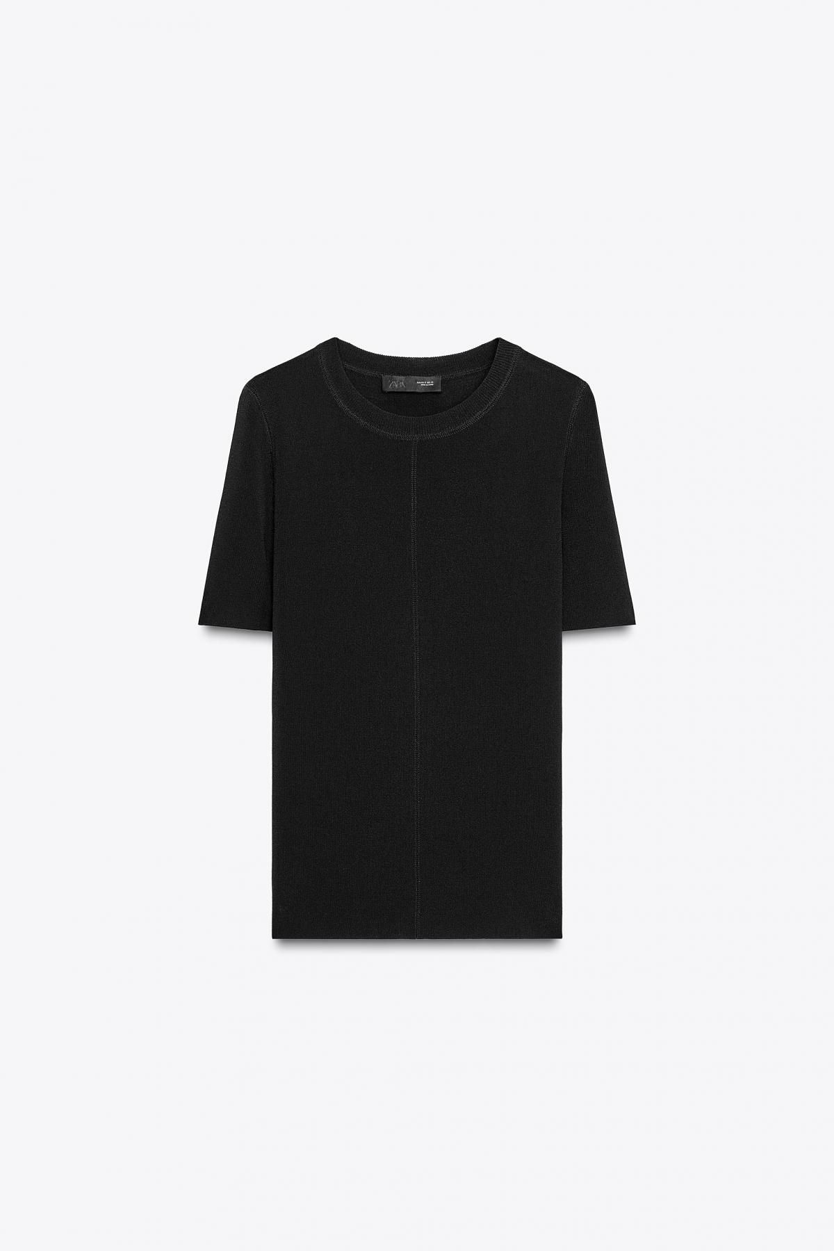 자라 미니멀 라운드넥 반팔 니트 탑 2142/116 BLACK - 상품 이미지