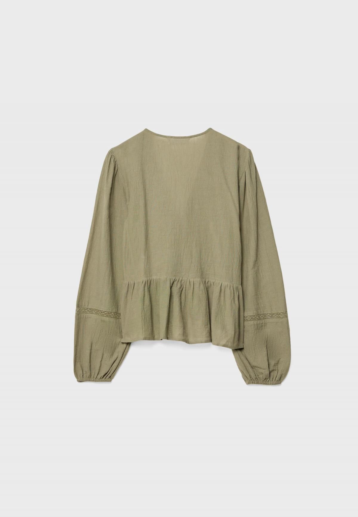스트라디바리우스 로맨틱 코튼 레이스 플라워 자수 브이넥 매듭 블라우스 6070/520 KHAKI - 상세 이미지 3
