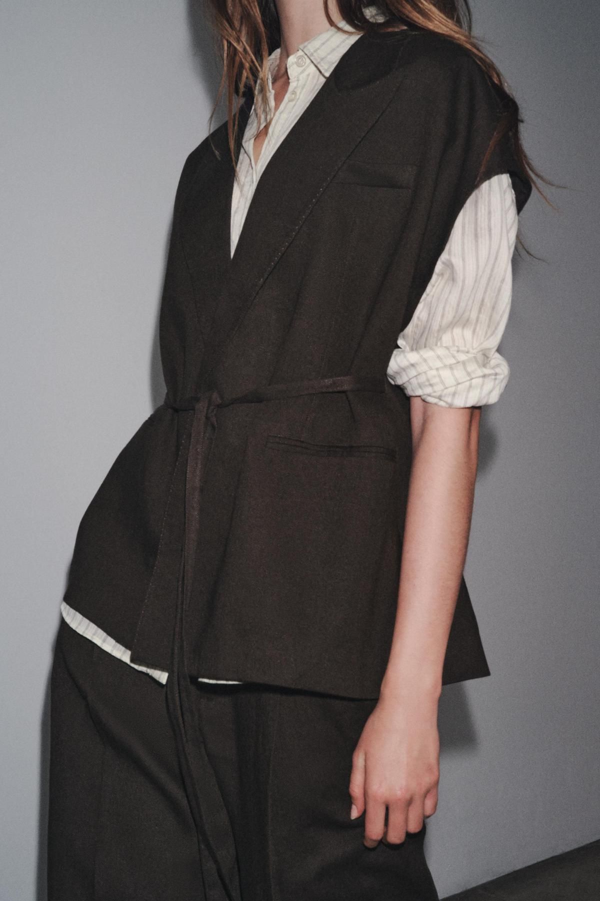 자라 테크니컬 린넨블렌드 더블브레스트 베스트 3736/240 BROWN - 상세 이미지 3