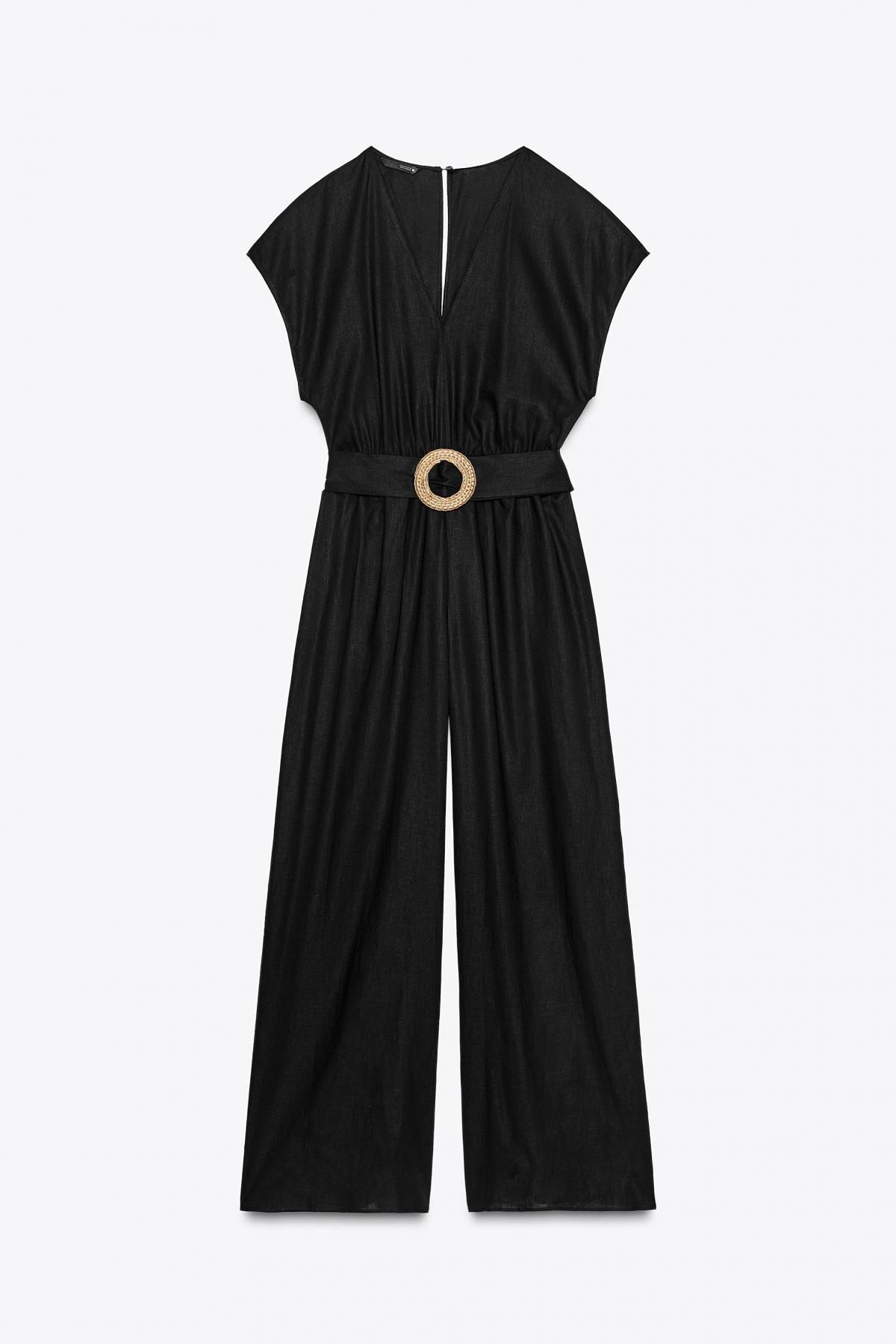 자라 린넨블렌드 벨트 와이드 점프수트 8570/389 BLACK - 메인 이미지